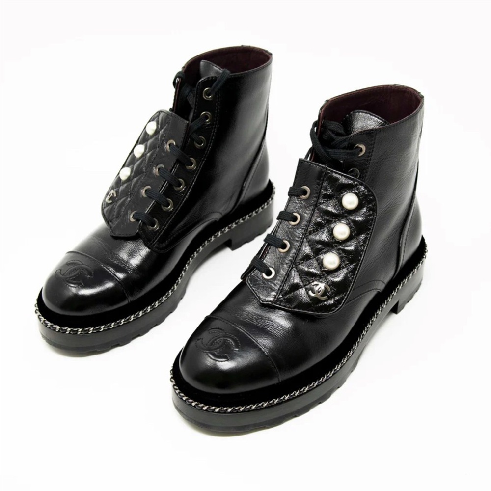 CHANEL Black Combat Boots 36.5